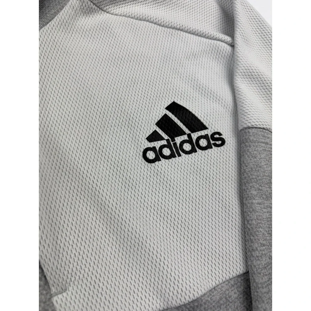 Adidas Hoodie Pullover Sweatshirt Gray White Colorblock‎ Fleece Lined Men's XL